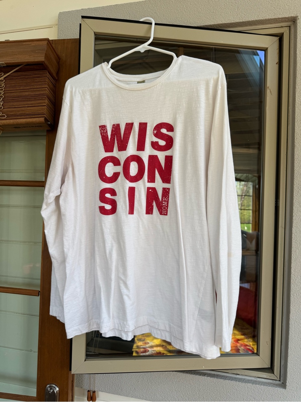 Alternative White Long-Sleeve Tee with Red WISCONSIN Block Graphic